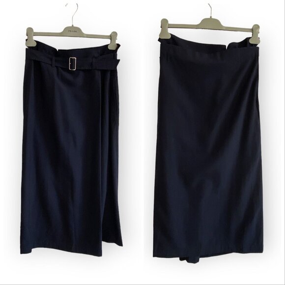 Vintage Comme des Garçons Tricot Navy Wool Belted Midi Skirt, Size M, 1992 S/S - Picture 15 of 15